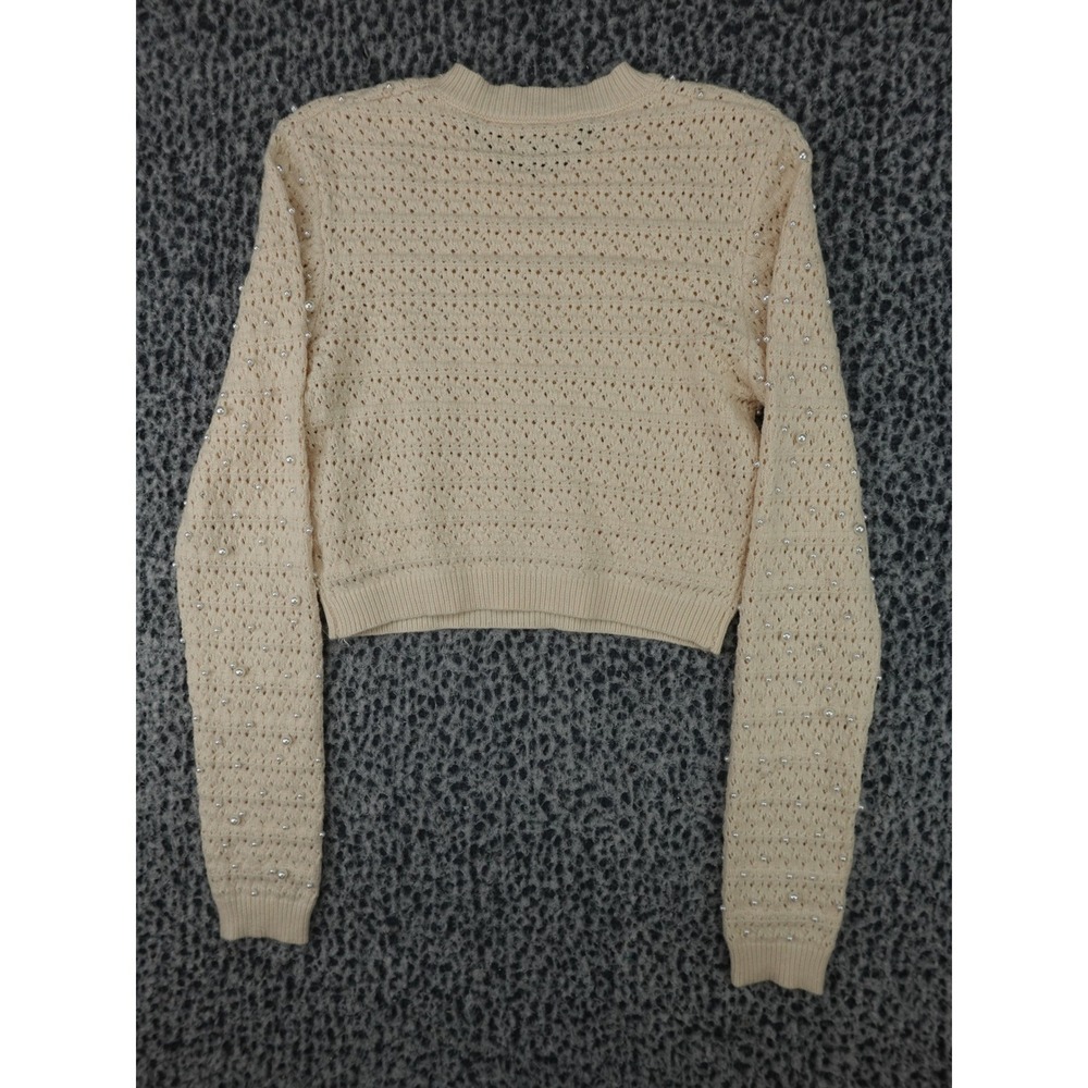 Altar'd‎ State Sweater Womens Medium Cream Pearl Pointelle Cropped Knit - Picture 10 of 11